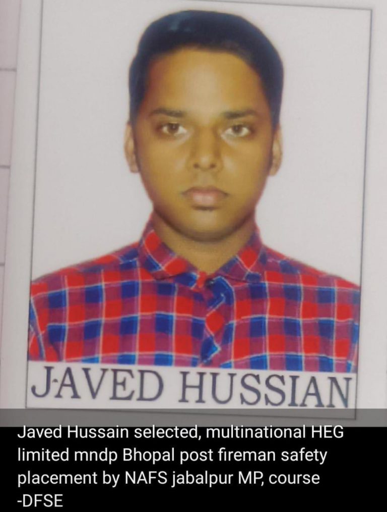 Javed Hussain – NAFS Jabalpur placed student, Fireman / Safety at HEG Limited, Mandideep (Bhopal)